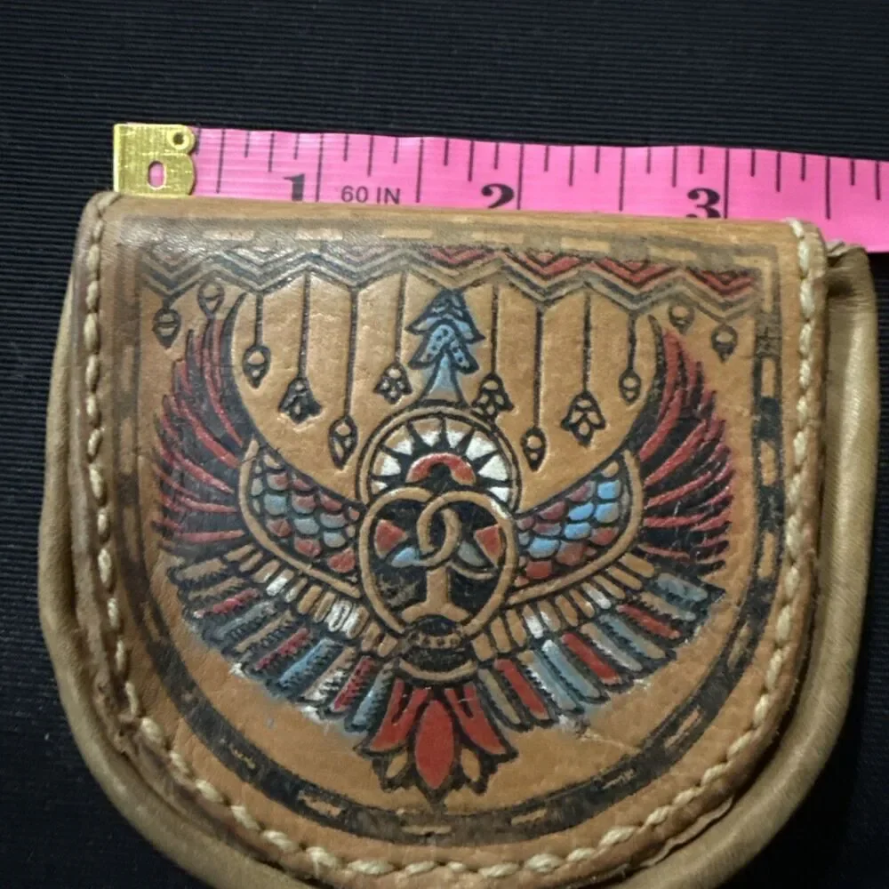 Vintage Embossed Leather Wallet Coin Change Purse Maya Egyptian